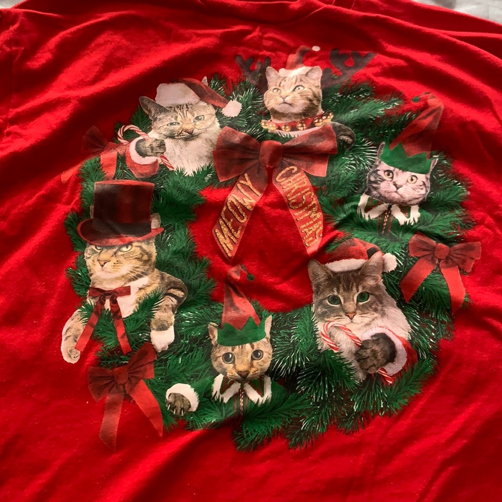 XL Holiday Time Meowy Christmas T-shirt Red